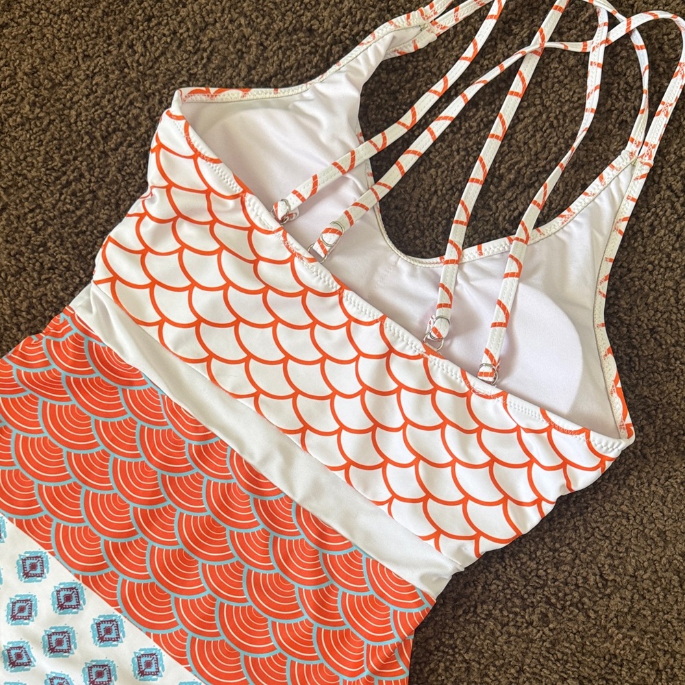 Cupshe White & Orange Patterned One-Piece Swimsuit - Picture 3 of 5
